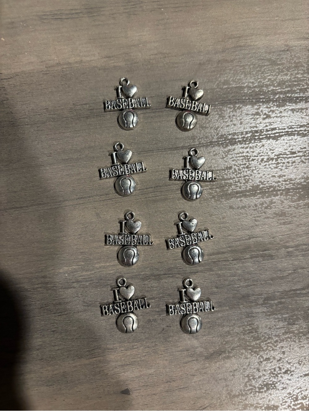 I Heart Baseball Silver Charms - Set of 8